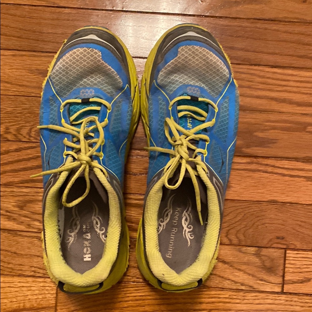Hoka One One Clifton Blue and Yellow Running Shoes